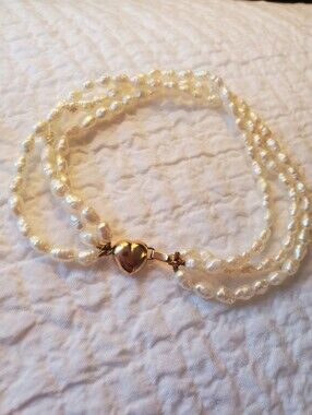 Vintage multi-strand Freshwater pearl bracelet with authentic 14k Heart Clasp